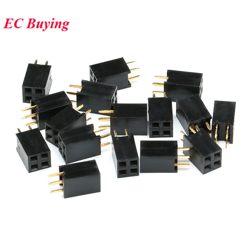100Pcs/10pcs 2Pin Double Row Pin Female Header Socket Pitch 2.54mm 2*2P 2x2Pin 2 4 Pin Connector Strip PCB Board Dual