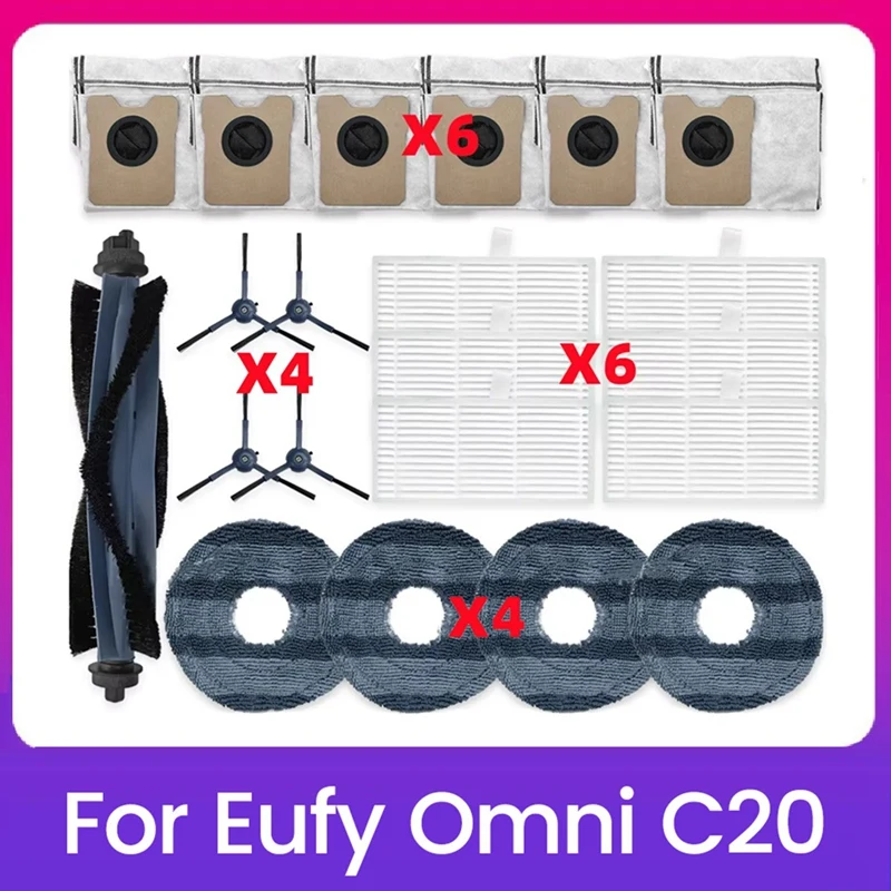 21PCS สําหรับ Eufy Omni C20 หุ่นยนต์เครื่องดูดฝุ่นแปรงหลักแปรงด้านข้าง HEPA กรองฝุ่น Mop ผ้าอุปกรณ์เสริม
