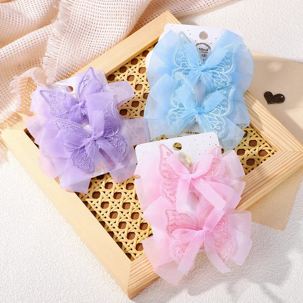 

1PCS Lovely Lace Embroidery Bows Hair Clips for Women Girls Sweet Solid Gauze Clip Princess Soft Hairpins Kids Hair Accessories