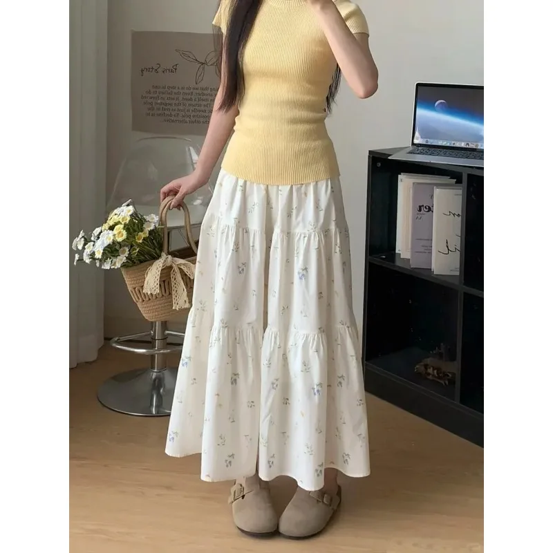 Womens Floral Print Tiered Skirt High Waist Casual A Line Long Summer Skirt