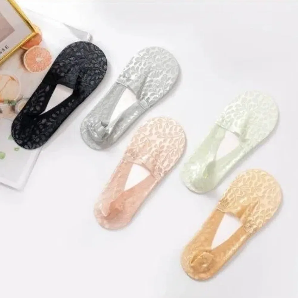 Calcetines de silicona antideslizantes para mujer, medias cortas transpirables de malla con flores, tobilleras invisibles de encaje Sexy para verano