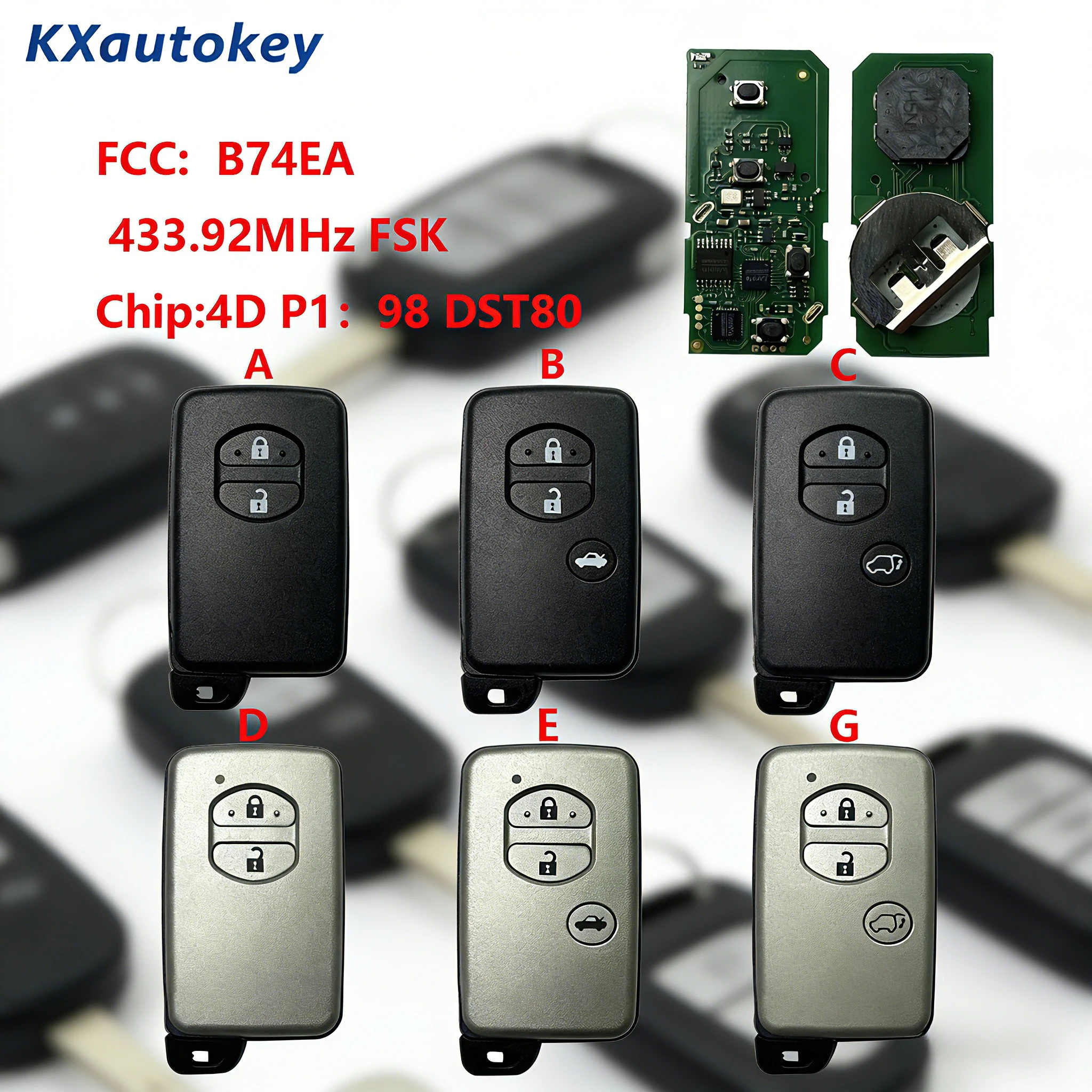 

KXK007061 For Land Cruiser/Prius/Avebsis/Prado 2010-2017 FCCID-B74EA 3Buttons Chip-4D P1 98 DST80 Full Set Chip Key For Toyota