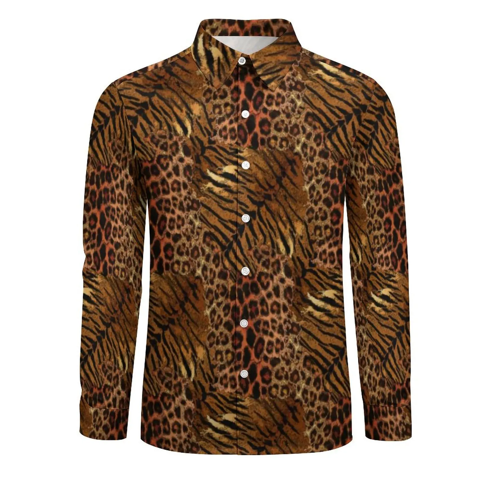 Men's Shirt Leopard Tiger Skin Casual Shirts Long Sleeve Trendy Spotted Striped Cat Street Blouses Autumn Vintage Oversized Tops