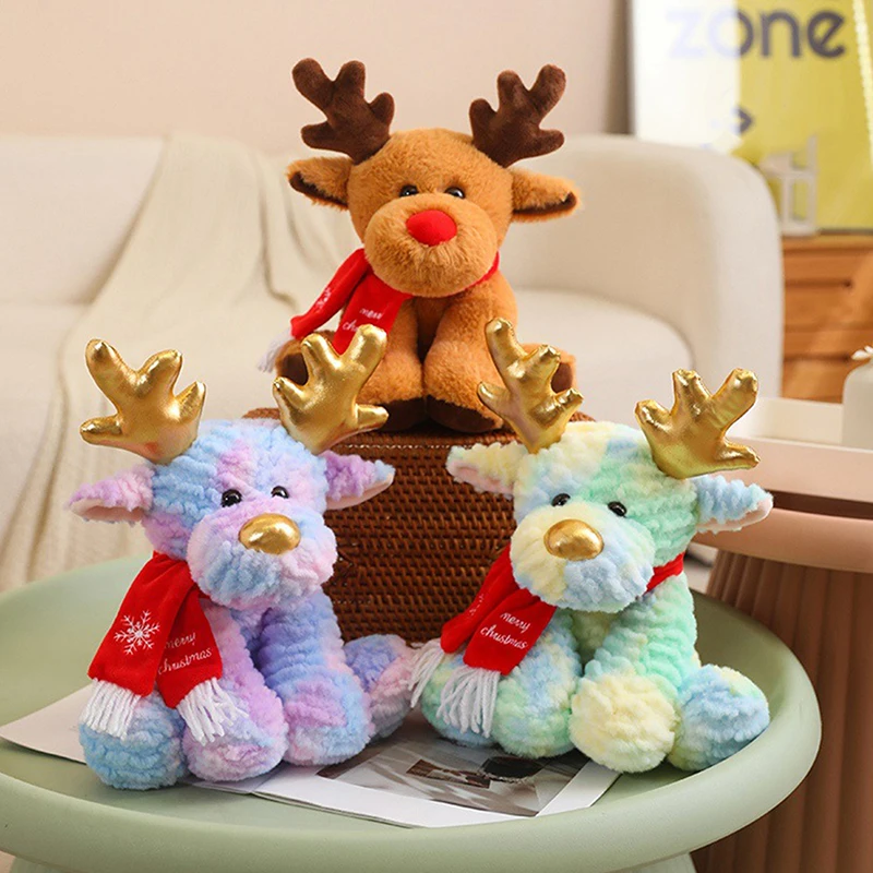 1PC Kawaii Christmas Deer With Scarf Dolls 30cm Lovely Reindeer Plush Toys Stuffed Soft Pillow For Christmas Decoration Gift