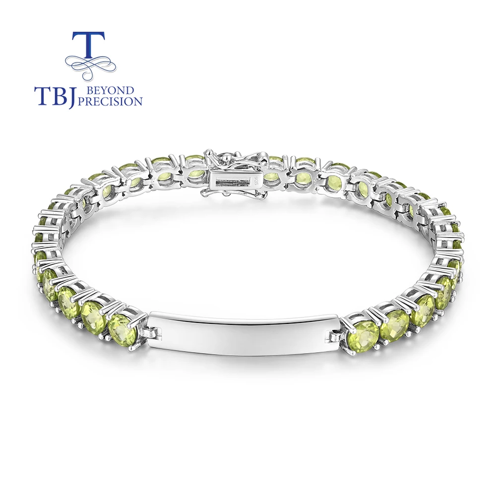 

TBJ 925 sterling silver natural green peridot unique bracelet Round 6mm 14ct fine jewelry for women wife nice birthday gift