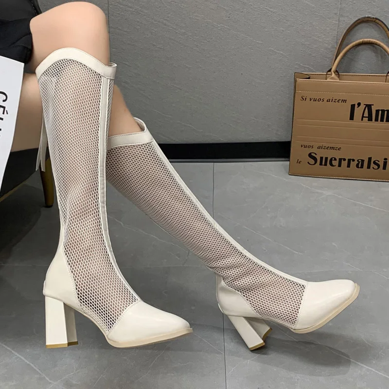 Women Summer Boots Platform Knee High Boots High Heels Hollow Mesh Women Long Boots Summer Shoes Botas sandals