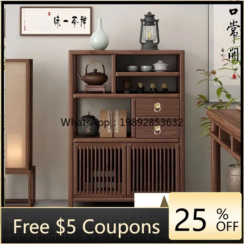 

LYY Solid Wood Full Solid Wood Modern Chinese Style Simple Tea Room Balcony Tea Cabinet Tea Leaf Storage Rack Organizer Cabinet