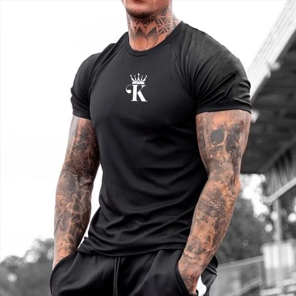 Men\'s Fashion T-shirt Letters K Fitness Casual Tops Male Breathable Printed Short Sleeve Street O Neck Quick Dry Oversized Tees