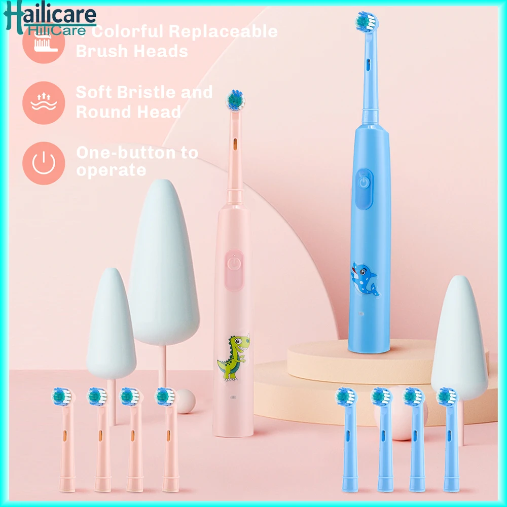

Children's Electric Toothbrush with 4 Replacement Heads 3 Cleaning Mode Round Head Rotating Cleaning Cartoon Sonic Electric Tool