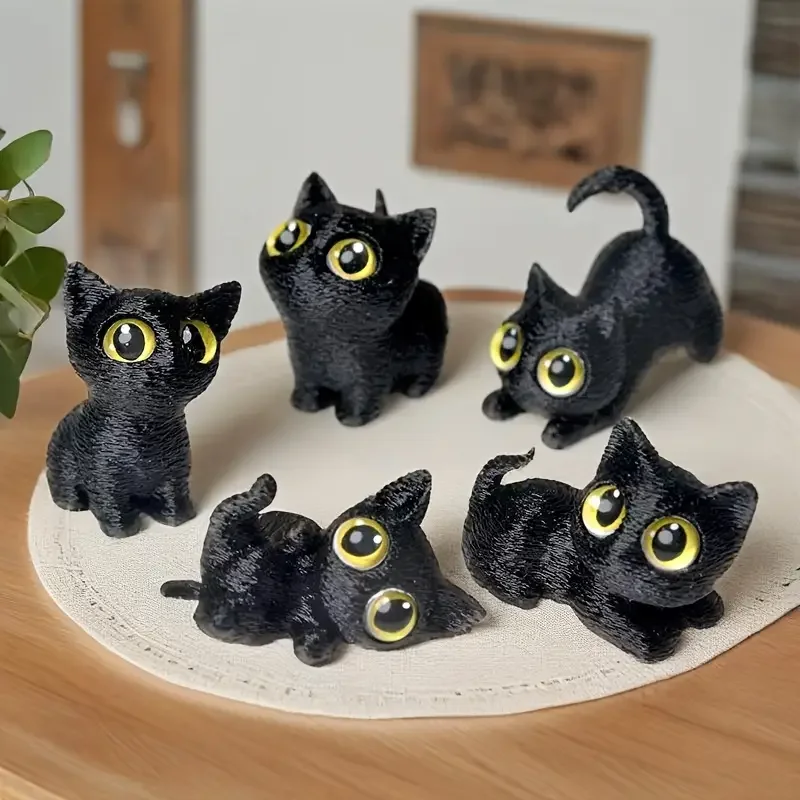 5 Stück niedliche 3D-gedruckte Katzen-Dekor-Figuren, Mini-Katzen-Dekor-Statuen für Zuhause, Wohnzimmer, Desktop, bezaubernde Ornamente und ideales Geschenk – Detail 5
