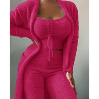Pajama Woman Winter  Fluffy Pajamas Set for Women Casual Solid Sleepwear 3 Pieces Suit Long Pants Homewear Pijama