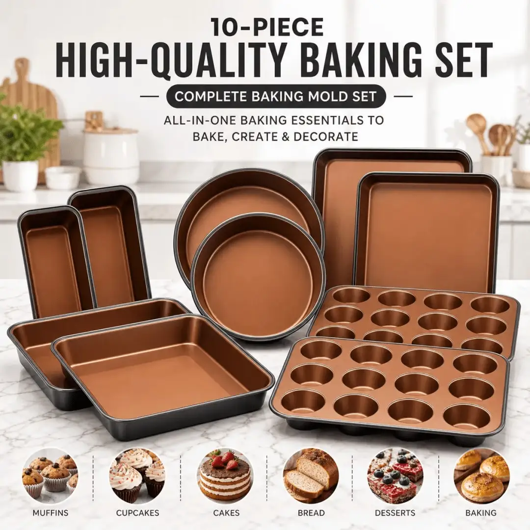Baking Set, Oven Baking Pan Set, High-Quality Non-Stick Baking Utensils Set, Baking Pan Sheets, Racks, Round Cake Pans, Square Cake Pans, Bread Pans, Toast Pans, Muffin Pans, And Baking Trays. Dishwasher , Easy To Clean, Stackable Design.