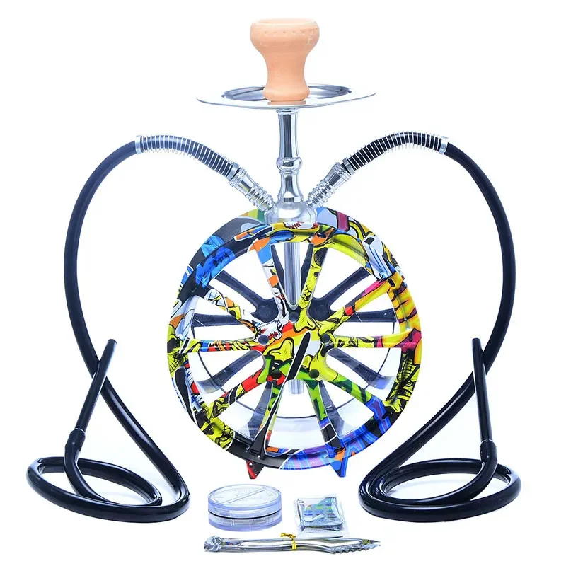 Pipe Hookah Set With Ceramic Sheesha Bowl Synthetic Leather Hose Metal Charcoal Tongs Chicha Narguile Smoking Pipe Tools