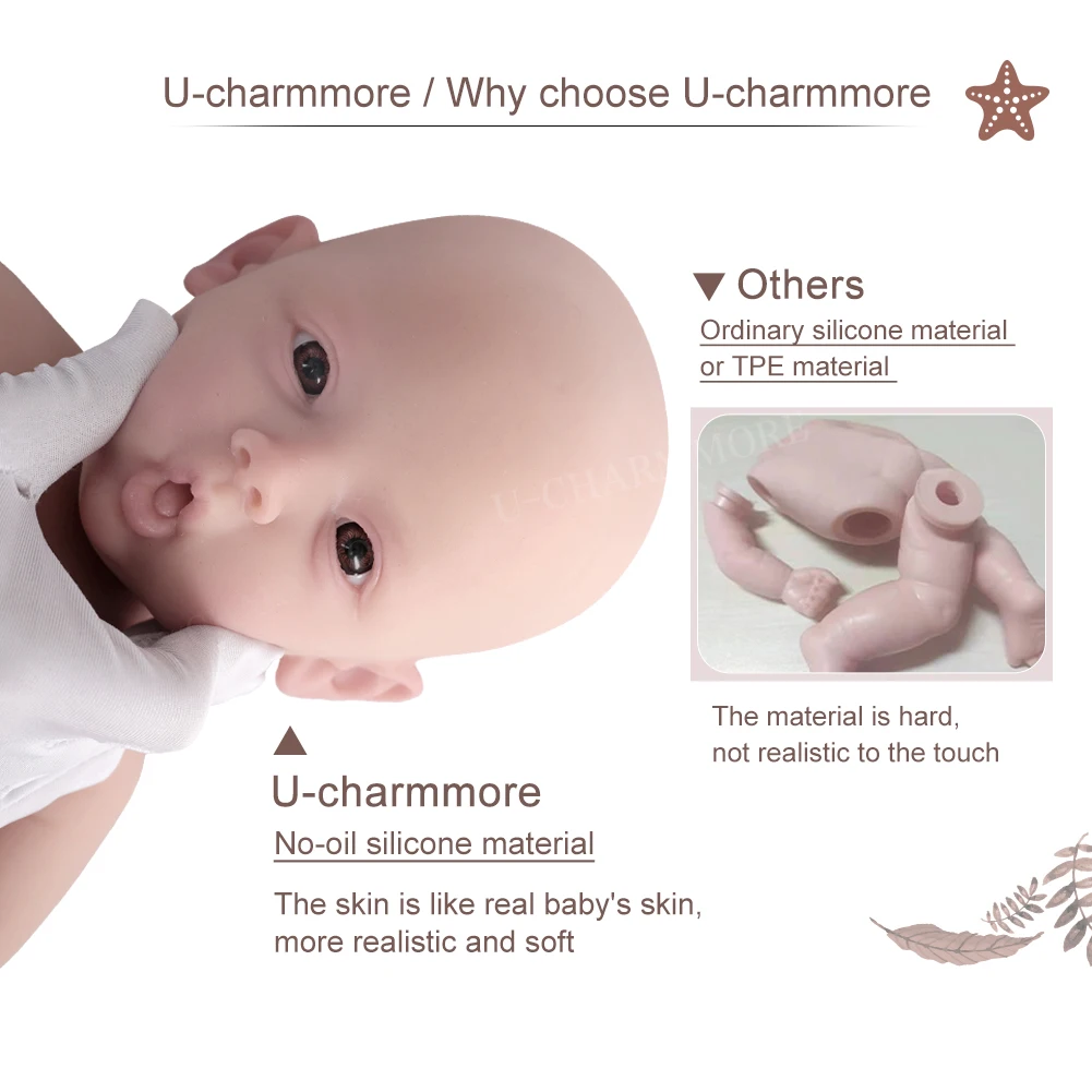 U-charmmore 47cm 3KG Full Silicone Reborn Girl Baby Doll Toys Full body Soft Silicone Realistic Toys Bebe for Children Doll Gift