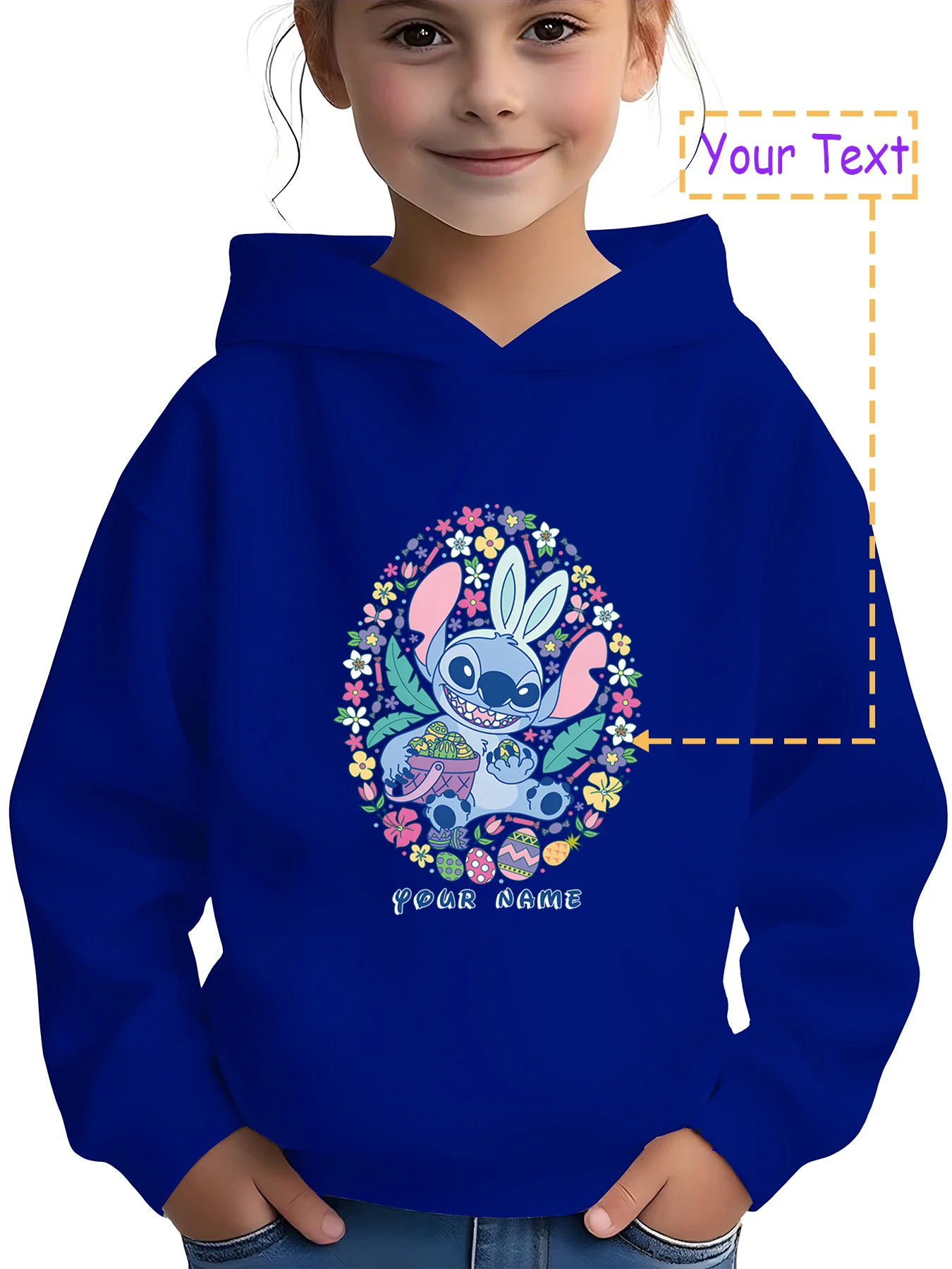 سترة بغطاء للرأس من MINISO Easter Egg Stitch - غرزة بيض الزهور، مثالية لنزهات الربيع وحفلات العطلات، قابلة للتخصيص باسمك