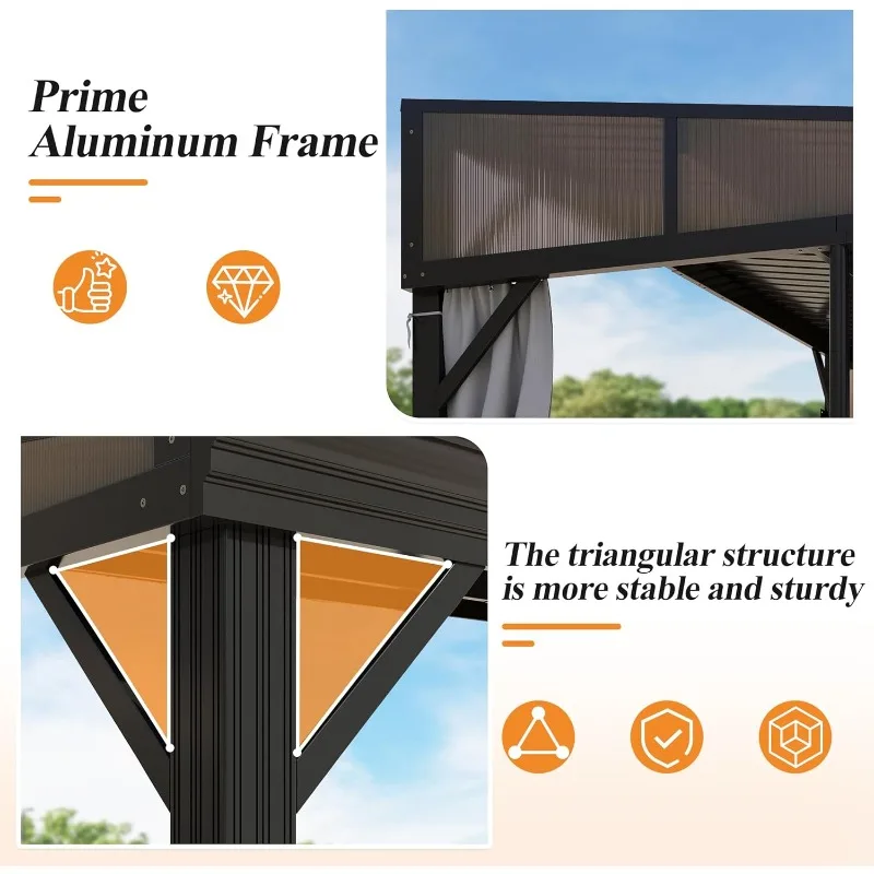شرفة مرتفعة مقاس 12 × 14 قدمًا، إطار من الألومنيوم مع سقف معدني مائل، مثبت على الحائط #5