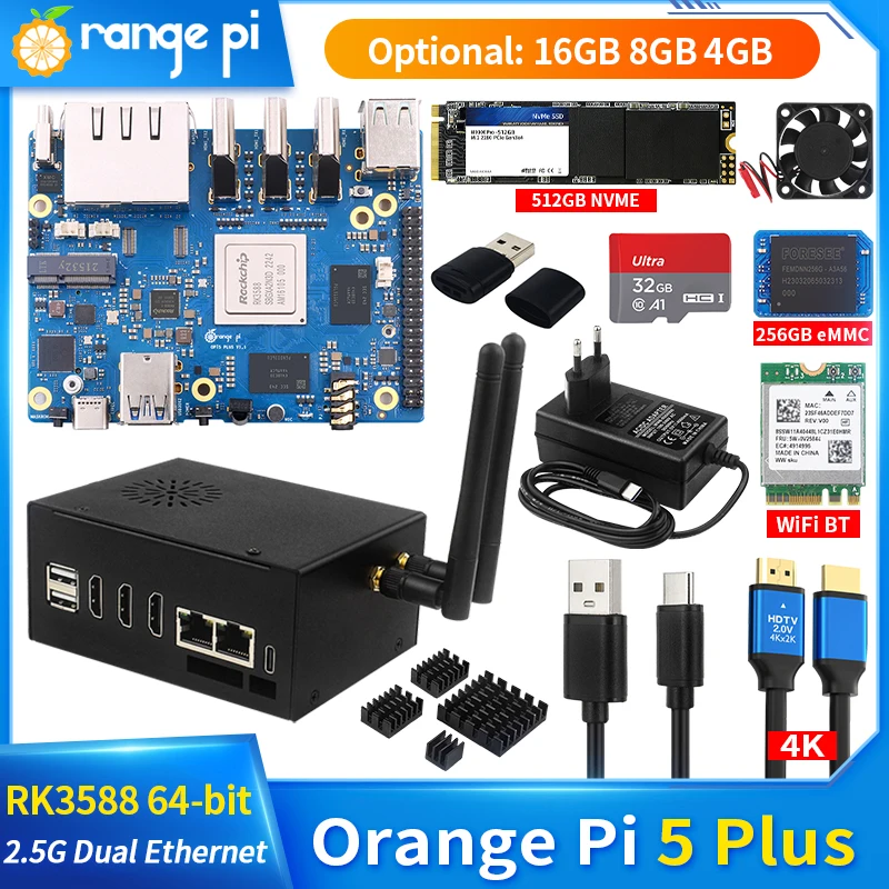 Orange Pi 5 Plus 4GB 8GB 16GB RAM Rockchip RK3588 2.5G إيثرنت مزدوج اختياري أكريليك خافضات حرارة النحاس ل Orange Pi 5 Plus