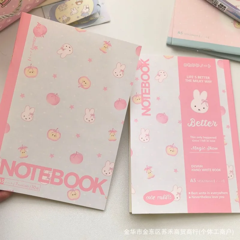 Apple Rabbit Notebook Student High Value Excerpt Book Cartoon Polka Dot Notebook Ins Wind Wrong Question Draft Book Notebook