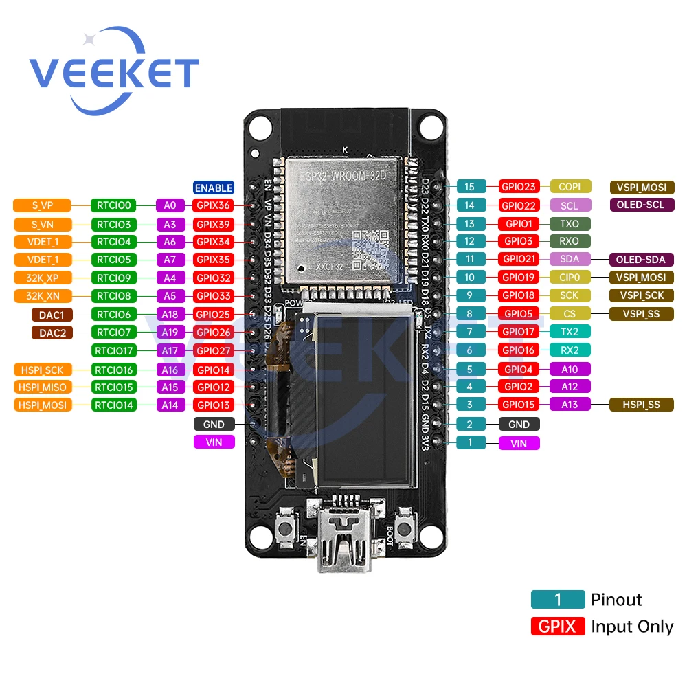 

ESP32 ESP-WROOM-32D WIFI Development Board with 0.96 Inch OLED Display CH340 WiFi+BLE Wireless Module USB Type-c for Arduino