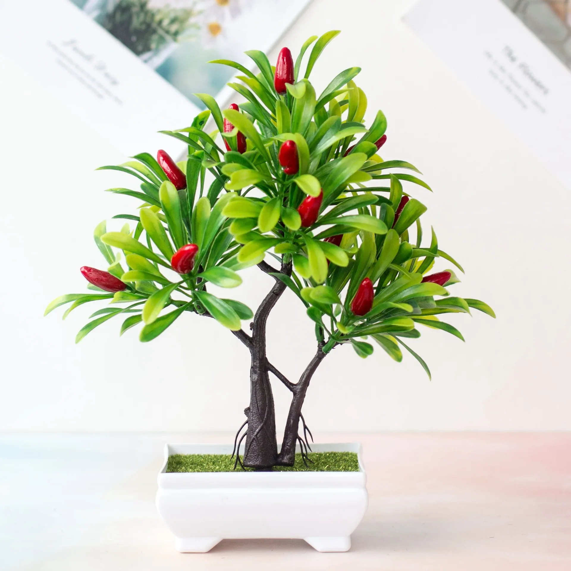 Plantas Verdes Simuladas Plantas Simuladas Bonsai Decorativo Fruta E Plantas Vasos Aardbei Oranje Simulatie Boomplanten 1PCS