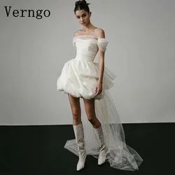 Verngo Off The Shoulder Mini Bride Gown Simple Zipper Short Wedding Dress For Women Pleat Brides Wedding Gown