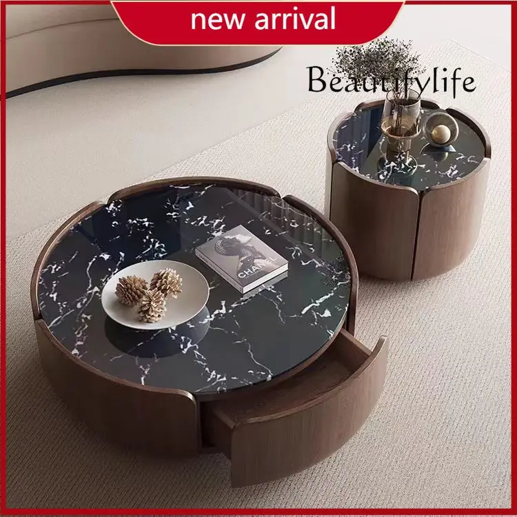

c Italian minimalist petal coffee table marble round coffee table household living room solid wood coffee table