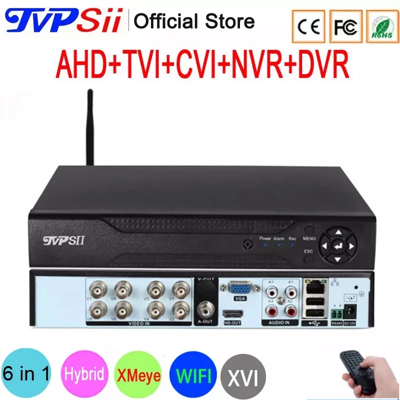 

8mp CCTV Camera H.265+ XMeye Audio Face Detection 4K 4CH 8CH 8 Channel 6 in 1 Hybrid Wifi Onvif NVR TVI CVI AHD CCTV DVR System