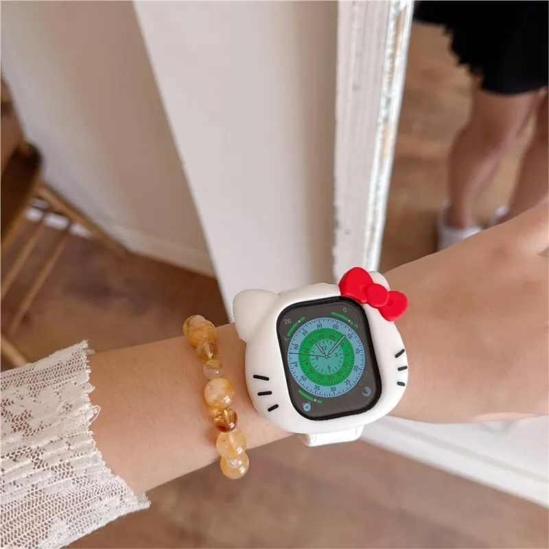 Sanrio Kawaii Cartoon Hello Kitty Case For Apple Watch Sport 1/2/3/4/5/6/7/8/9st Gen S10 S11 Ultra SE 38/45/41/44/42/46/49mm view 4