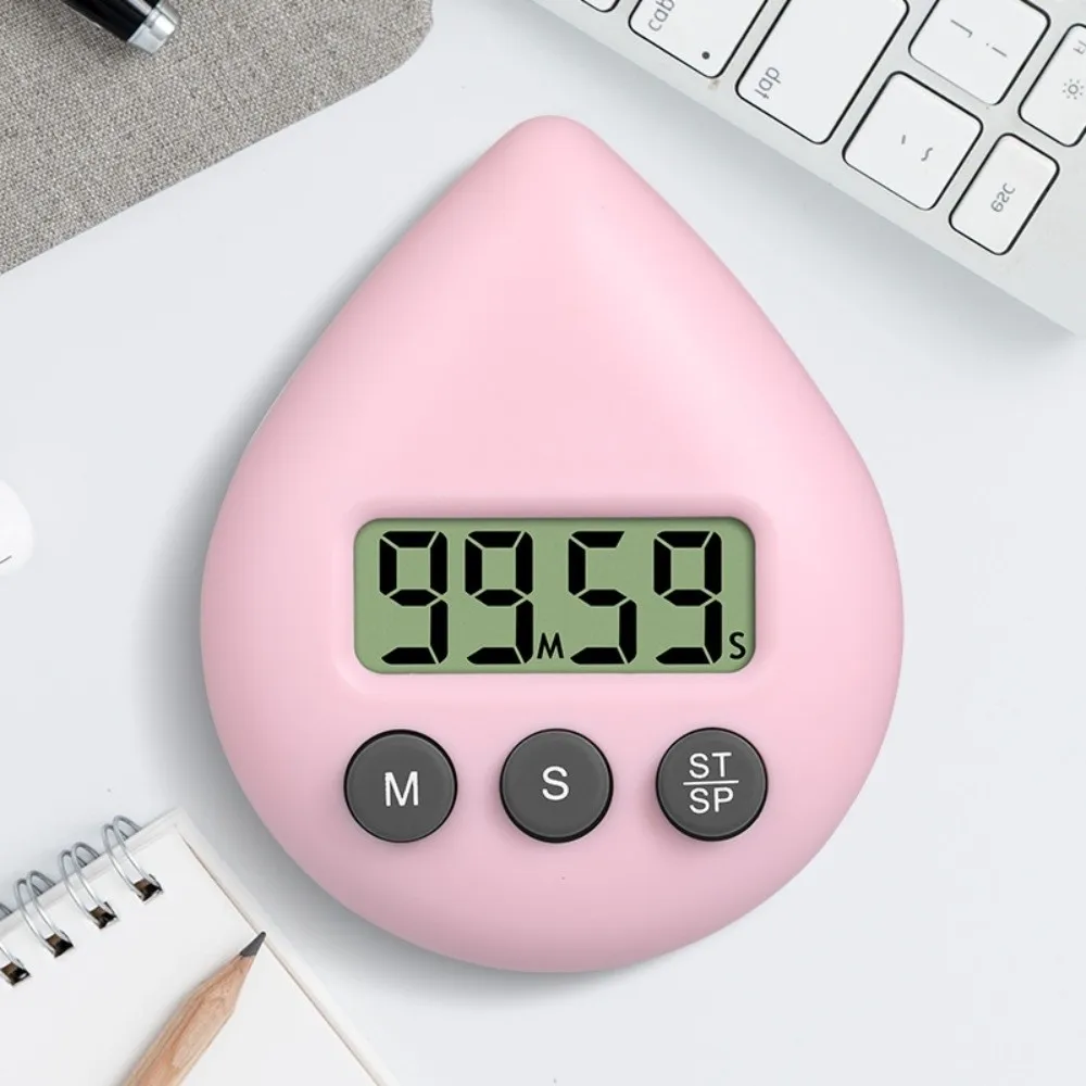 Large LCD Display Kitchen Timer Water Drop Shape Portable Countdown Timer Hanging Hole Multi-Purpose Digital Shower Timer
