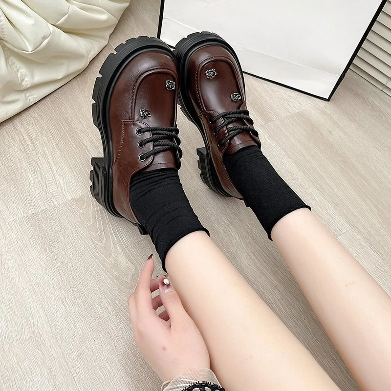 منصة المتسكعون للنساء النمط البريطاني الدانتيل يصل ماري جين أحذية الشقق مكتنزة وحيد أحذية من الجلد جولة تو المرأة حذا فردي للسيدات