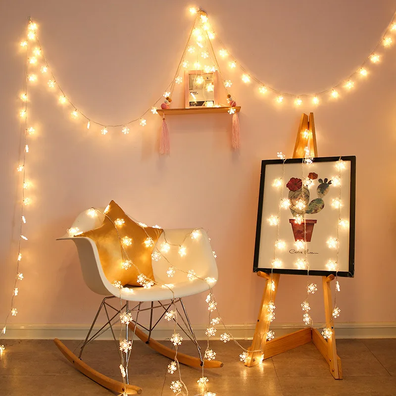 edSnowflake Lighting Chain New Year Ornamental Festoon Lamp Flashing  Room  Decoration Star Light Outdoor Starry Sky