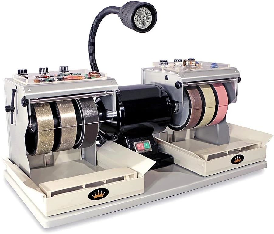 Cabbing Machine Lapidary Equipment - Gem Stone Grinder Jewelry Rock Polisher - Includes Diamond Wheels, LED Lamp, Water