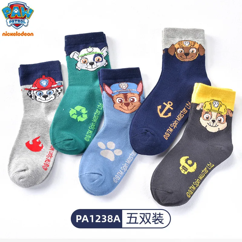 Original Paw Patrol 10PCS=5Pairs Children Socks Baby Boy Sock Age 3-8Y Chase Marshall Rocky Rubble Zuma Boys Girls Cotton Socks image 4