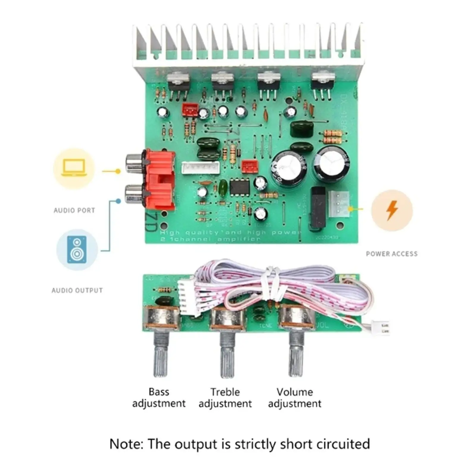 Power Amplifier Board Premium Audio Equipment with Treble and Bass Control with Heat Sink for Sound System Home Theater Speakers