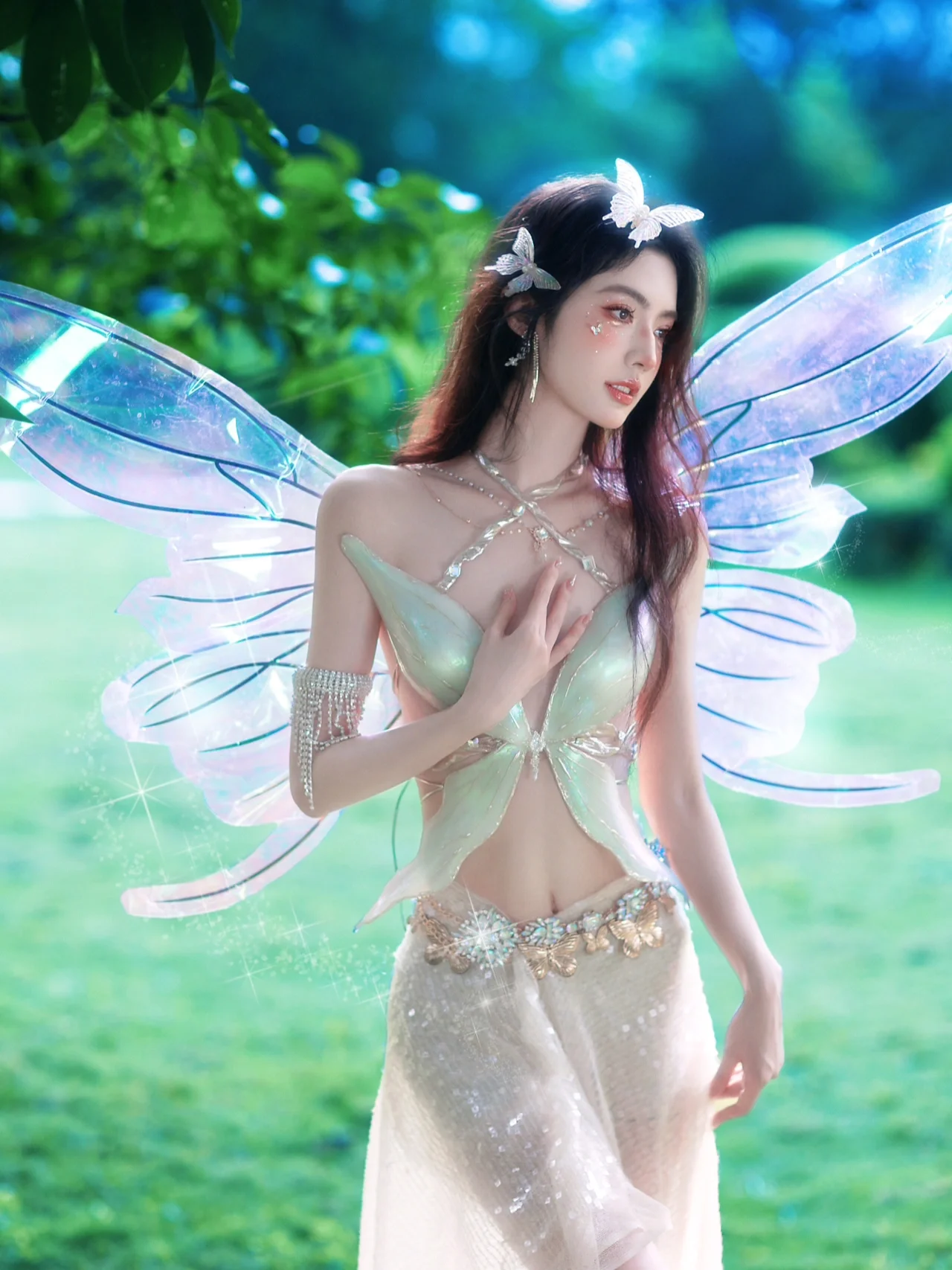 Fairy Butterfly Bikini Mermaid Crystal Resin + Silicone Bra Pure Handmade Custom Cosplay Anime Clothes Summer Swimsuit