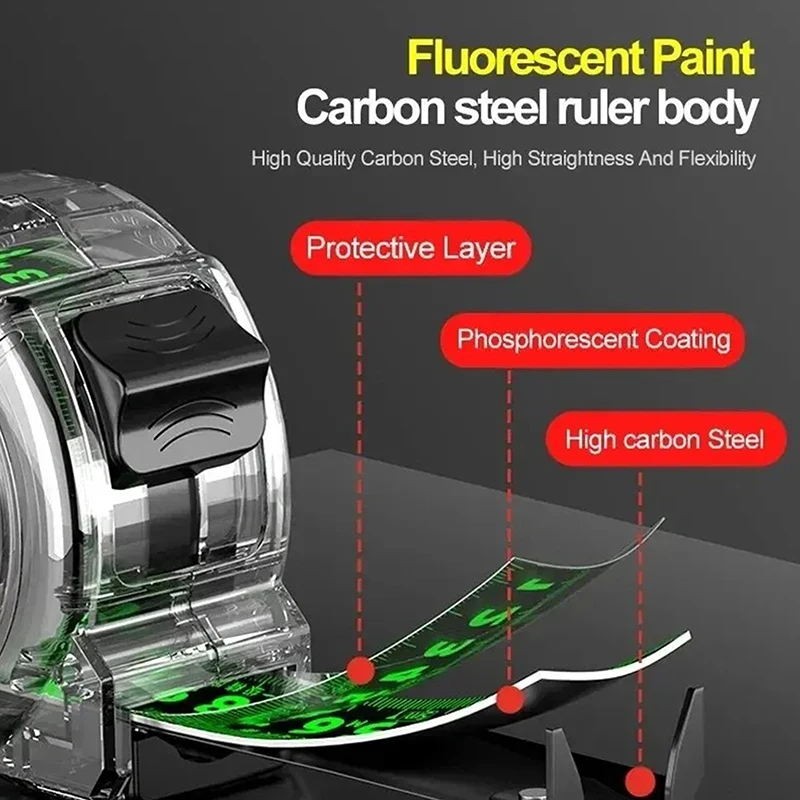 5M High Precision Laser Inkjet Coding Box Self-Locking Tape Measure Measuring Tools Fluorescent Precise And Clear Meter Ruler