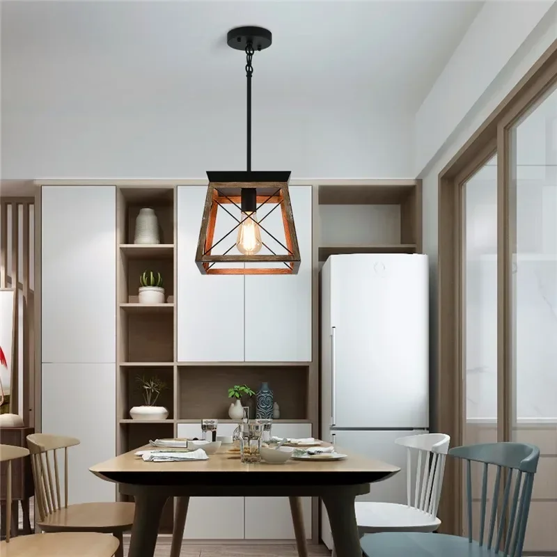 Retro Metal Square Kitchen Corridor Aisle Restaurant Entrance Wrought Iron Single Head Chandelier