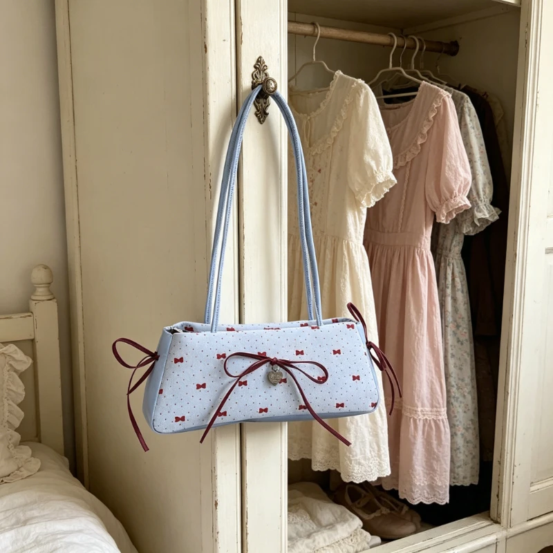 

1pc Korean Style High-value Bow Bag for Women Shoulder and Armpit Fashion Polka Dot Casual Handbag