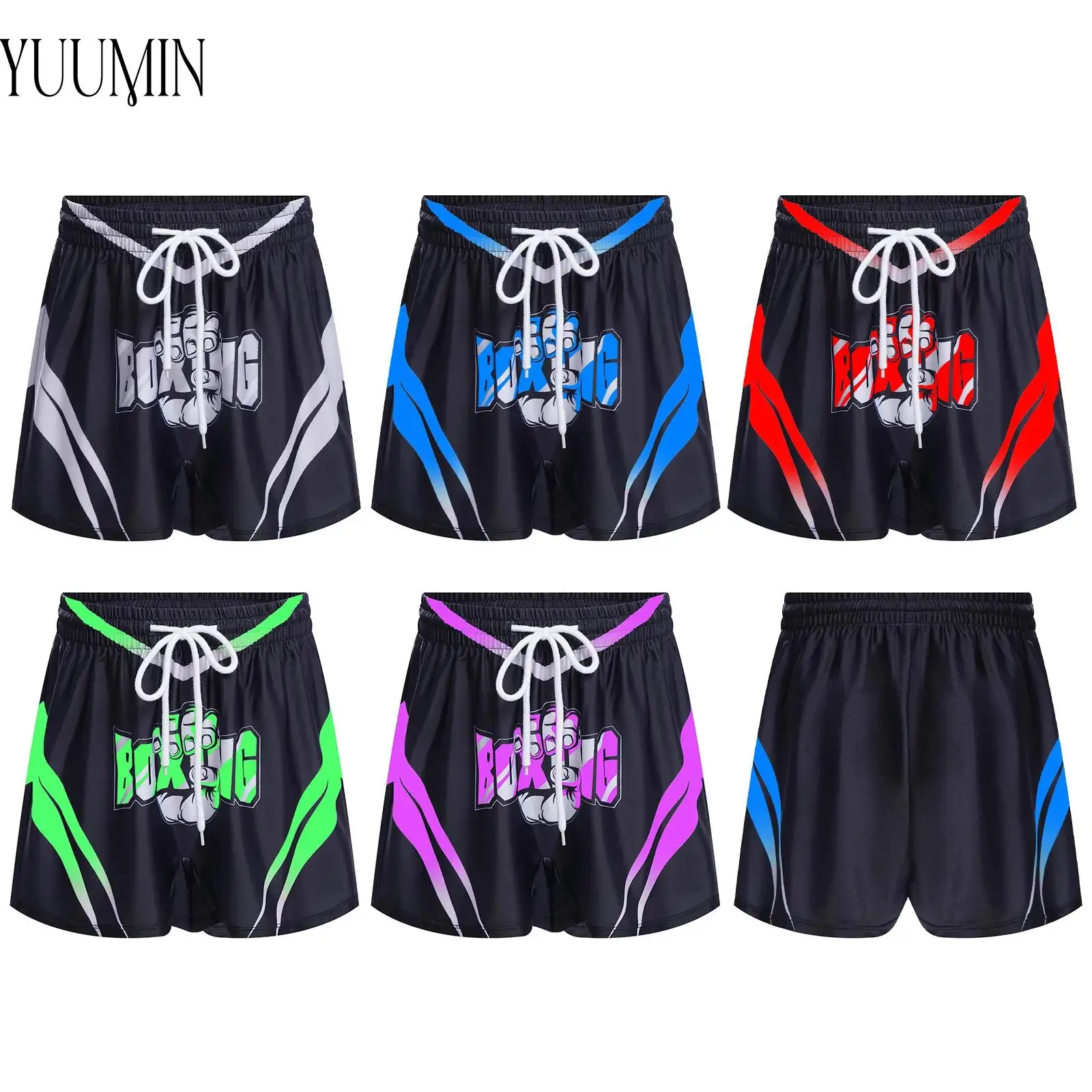 

Muay Thai Shorts for Kids Boys Breathable Kickboxing Fight Boxer Bottom Drawstring Stretchy Shorts MMA Pants for Halloween Party