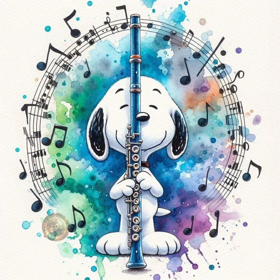 Musical Snoopy with Violin Piano Cartoon Comic Mosaic Embroidery