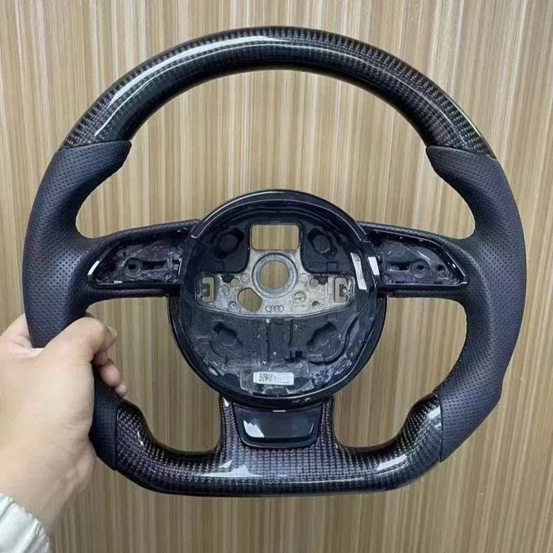 

For Audi A3 Carbon Fiber Steering Wheel Flat Bottom A4 B8 A5 S3 S4 S5 Leather Semi Perforated Steering Wheel Car Accessories