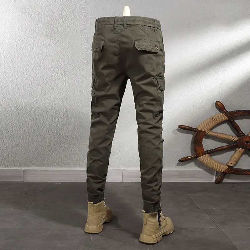 Calça casual de carga do exército masculino, bolso grande verde, moda rua, jeans designer, calças hip hop, corredores de perna selvagem