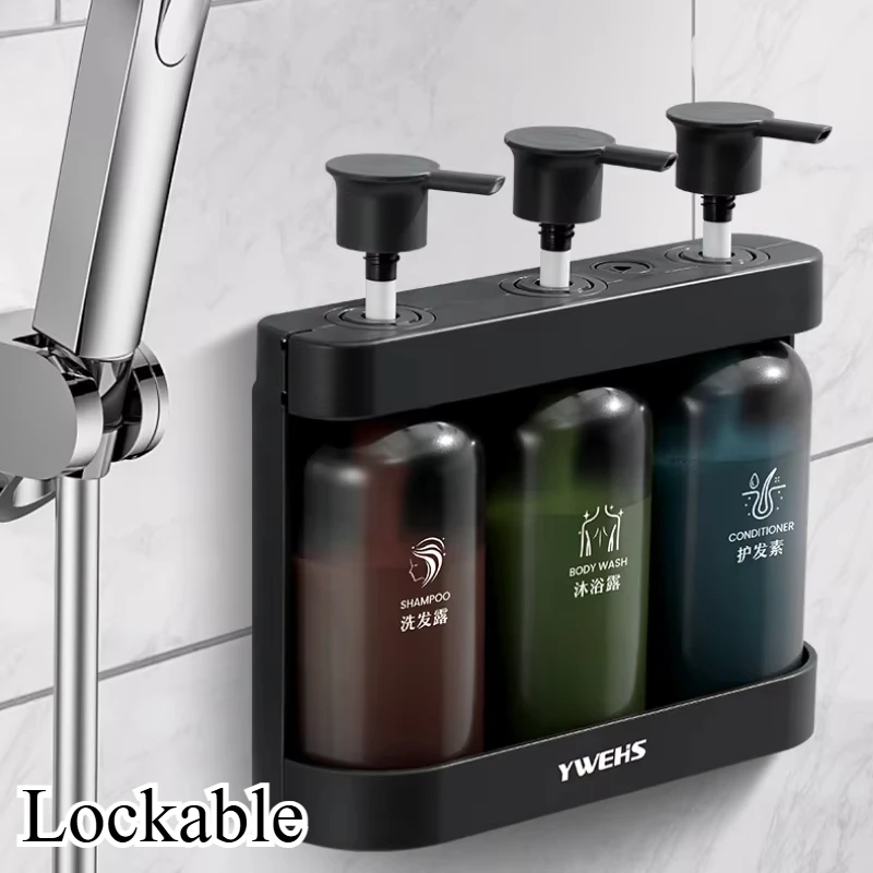 Three Head Hotel Wall Mounted Shampoo And Shower Gel Separate Bottles Refillable,Lockable Soap Dispenser,Bathroom Accessories