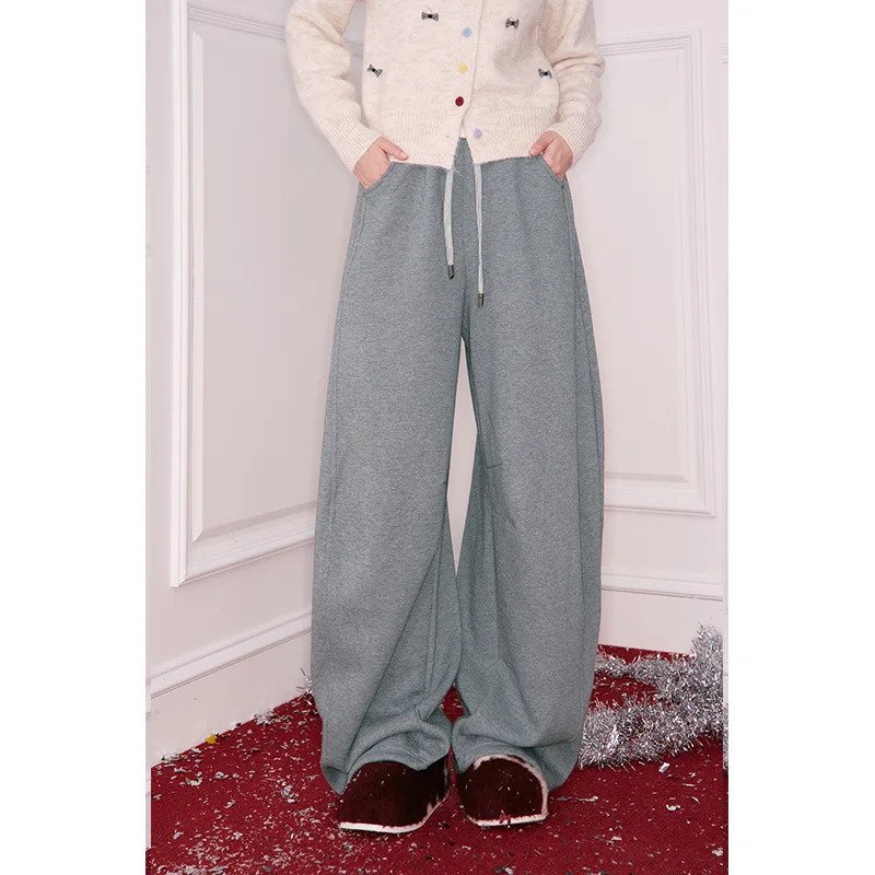 ELFSACK Y2K Casual Loose Solid Tie Wide Leg Sweatpants For Women