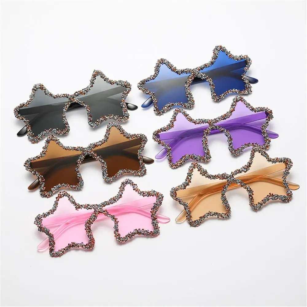 Trendy Pentagon Star Shaped Sunglasses UV400 Protection Colorful Shades Rhinestone Pentagon Sun Glasses Unisex