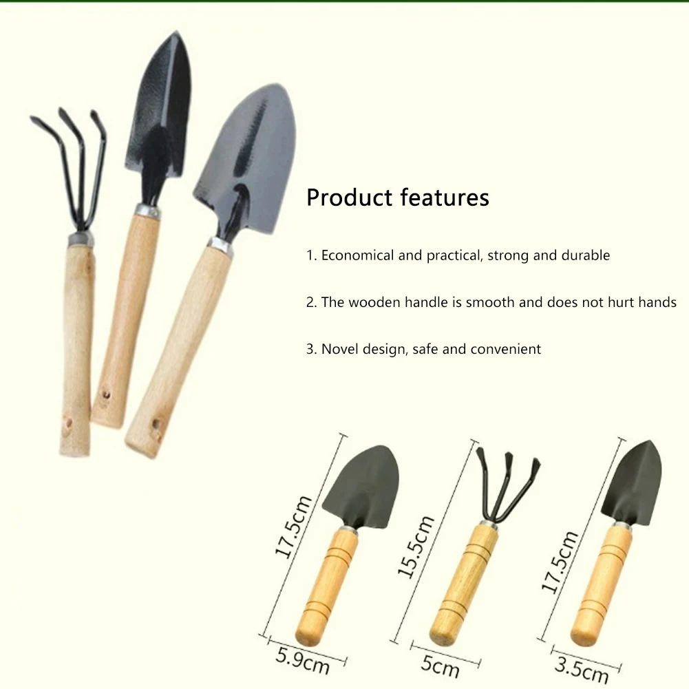 3Pcs Shovel Rake Spade Set Mini Garden Tools Multifunction Bonsai Tools Set Wooden Handle Garden Tool Sets for Indoor Gardening