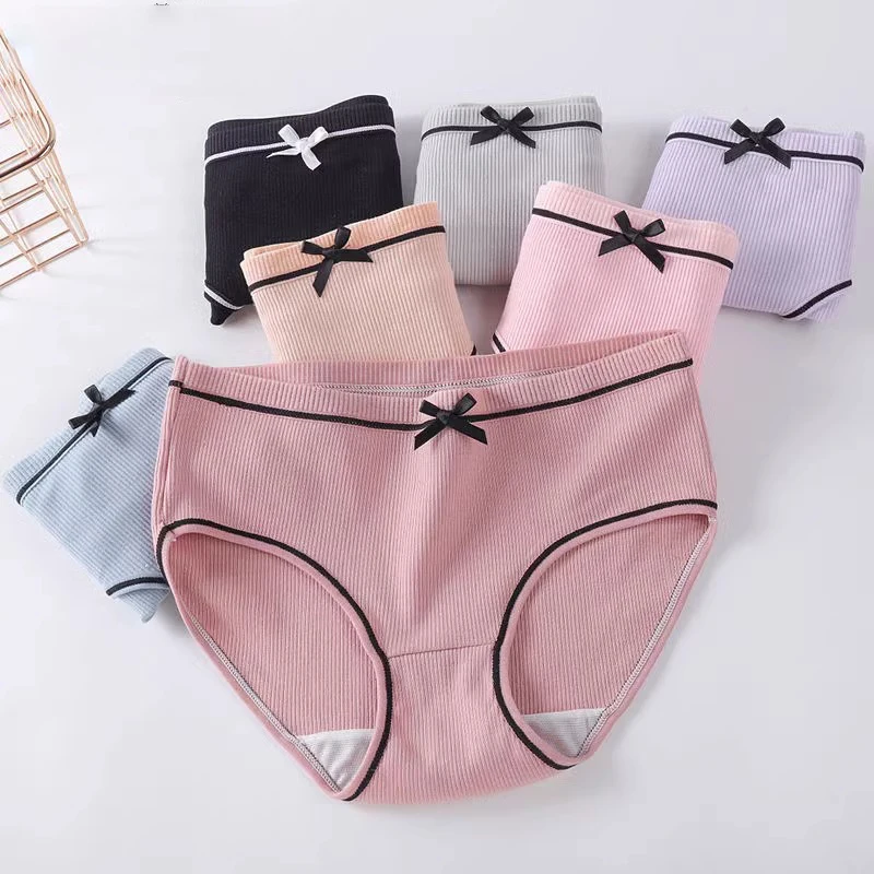 3PCS Sexy Panties Cute Female Underwear Mid-rise Lingerie Comfortable Briefs Bow Tie Girl Breathable Women\'s plus size Intimates