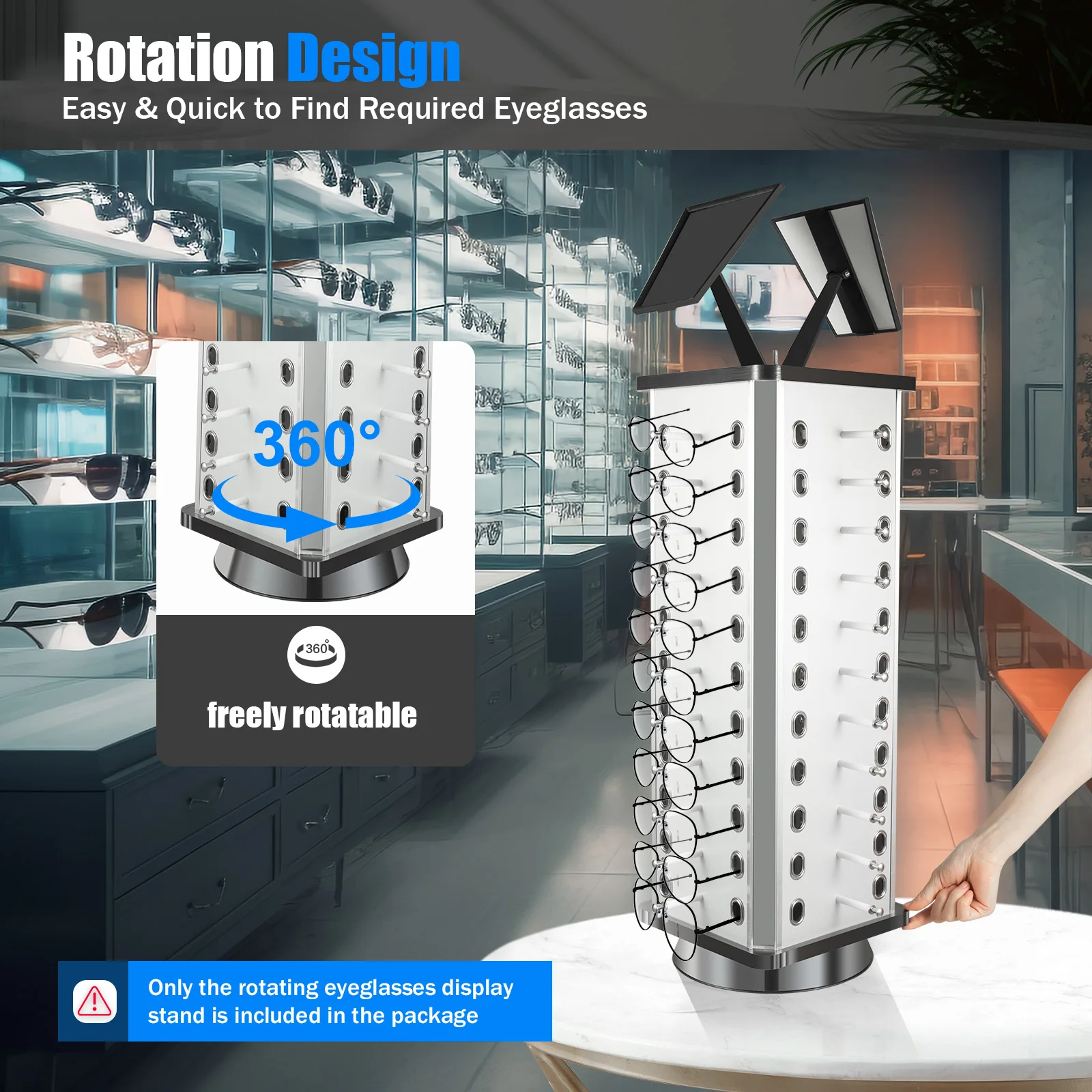 

44 Set Rotating Eyeglasses Display Stand with Adjusteable Mirrors Sunglass Holder for Displaying/Storing Sunglasses