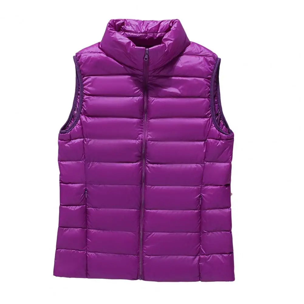 Gilet invernale da donna stile quotidiano gilet imbottito con chiusura a cerniera colletto alla coreana Design senza maniche per esterno per il freddo