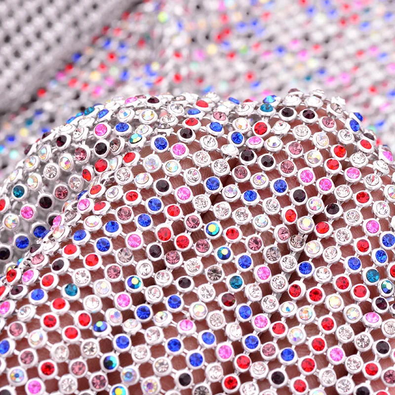 45x120cm Silver Aluminum Mesh Glass Rhinestones Trim Metal Fabric Crystal Mesh Banding Sewing Strass Applique for Jewelry